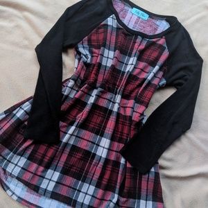 M Flannel Like Plaid 3/4 Sleeve Top